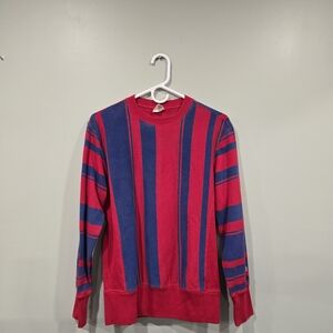 Vintage Champion Striped Red and Blue Men's Sweater